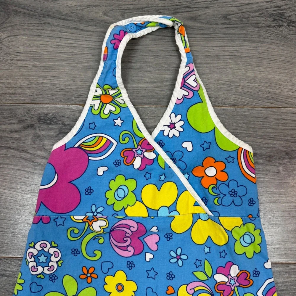 Retro Daisy Floral Halter Dress Girls 8 Hippie Summer Groovy Children's Place - Picture 2 of 14